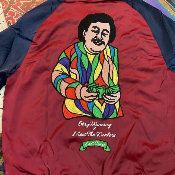 Reversible Meet the Dealers Bomber Jacket EastCoast/WestCoast Design Embroidered - Picture 1 of 14